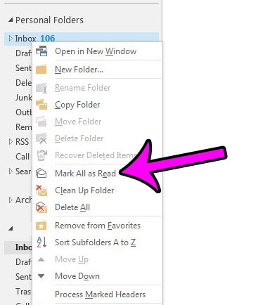 how to mark all emails as read in outlook 2013