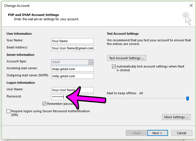 how to change your gmail password in outlook 2013