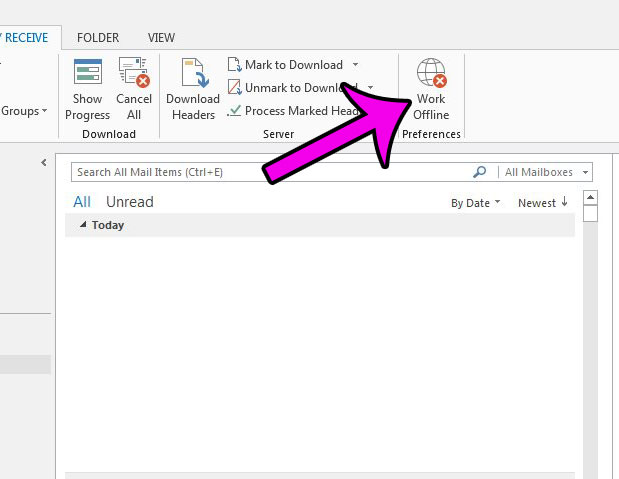 how to work offline in outlook 2013