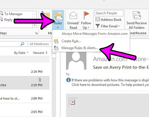 how to stop applying a rule in outlook 2013