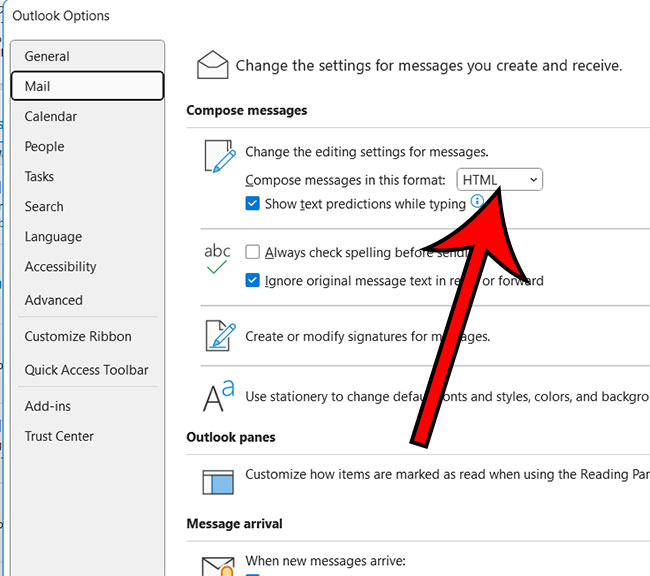 how to change message format in Outlook for Offcie 365